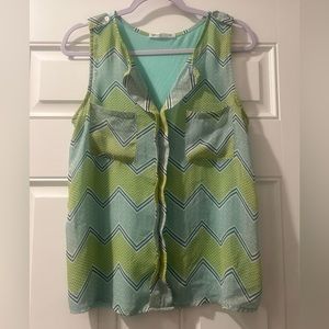 Women’s Blue and Green Chevron Pattern Sleeveless Top Size Medium